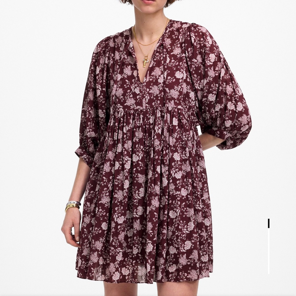 Madewell Splitneck Puff-Sleeve Floral Dress